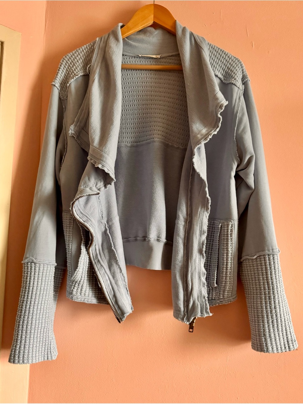 Light Blue Textured Open-Front Jacket